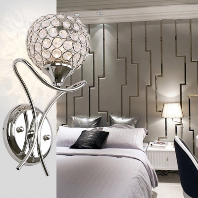 Bedroom Globe Shade Wall Mount Light Fixture Clear Crystal Modern Style Sconce Lighting