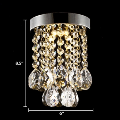 Clear Crystal Cylinder Chandelier Contemporary Flush Mount Lights in Chrome
