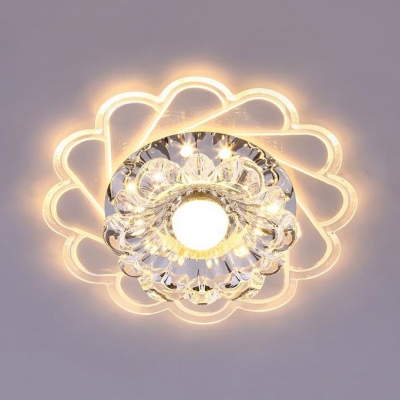 Clear Crystal Flower Flush Mount Light Modern Ceiling Lamp in White for Living Room