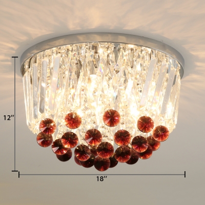 Contemporary Style Clear and Red Crystal Ceiling Light Fixture 3/5 Lights Flushmount Lighting