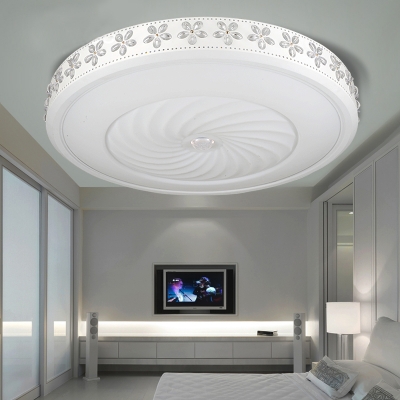 Contemporary White Light Fixture with Drum and Clear Crystal Acrylic LED Flush Light for Bedroom