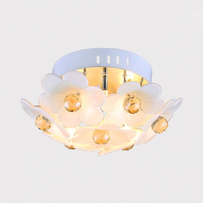 Floral Semi Flush Light for Bedroom 3-Light Modern Style Clear Crystal Ceiling Lighting, 6