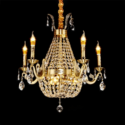 French Empire Chandelier with Candle 8/9/12 Lights Pendant Light with Clear Crystal Decoration in Aged Brass