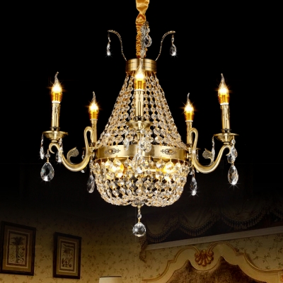 French Empire Chandelier with Candle 8/9/12 Lights Pendant Light with Clear Crystal Decoration in Aged Brass