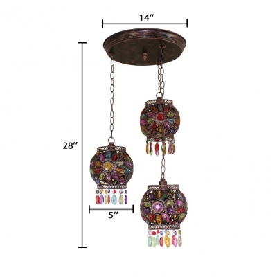 Globe Dinging Room Pendant Light with Round/Linear Canopy Colorful Crystal 3 Lights Hanging Light