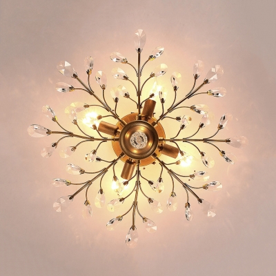 Gold Semi Flush Light with Clear/Amber Crystal Decoration 4/5-Light Vintage Style Ceiling Lighting for Living Room