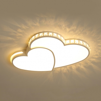 Heart Shape Ceiling Lamp with Clear Crystal Modern Acrylic LED Flush Light in White/Warm for Foyer