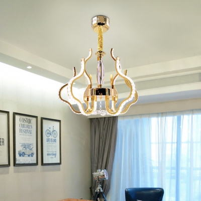 Living Room Chandelier Light Metal Contemporary Pendant Lighting Fixture with Clear Crystal in Gold