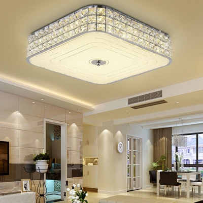 Living Room Square Flush Mount Lighting Clear Crystal Modern Style