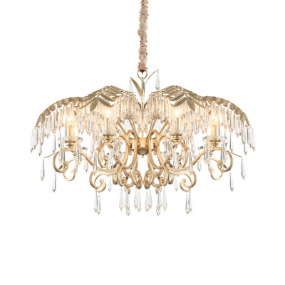 Metal Chandelier with Clear Crystal 3/6/8 Lights Contemporary Height Adjustable Light Fixture in Gold