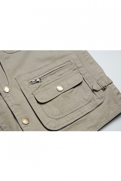 New Fashion Multi-Pocket V-Neck Button Closure Plain Outdoor Fishing Vest Photography Vest