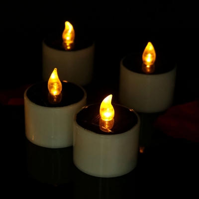 Plastic LED Solar Tealights Pack of 6 Unscented Flickering Fake Candles in Warm/White