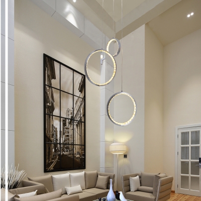 Ring Dining Room Ceiling Fixture Metal 3 Lights Modern Pendant Light with Clear Crystal in Chrome