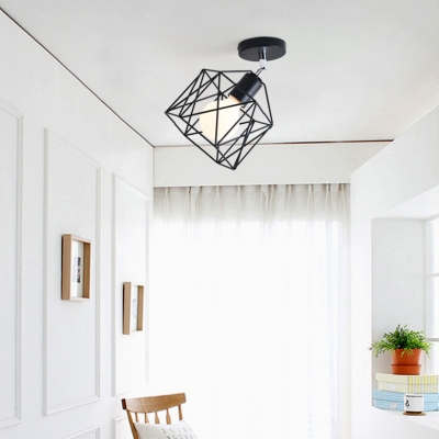 Singe Light Caged Semi Flush Light Vintage Style Ceiling Light for Hallway