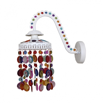 Single Light Barn Sconce Classic Metal Hanging Wall Sconce with Colorful Crystal in White/Bronze