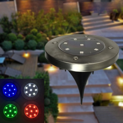 Solar 8LED Ground Light 4-Pack 0.4W Metal Waterproof In-Ground Stake Disk Light for Garden Step