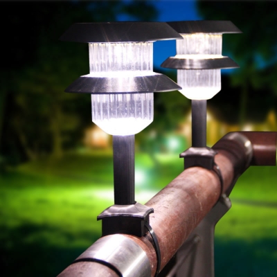 Solar Powered LED Post Light Fixture Pack of 1/2 Waterproof Post Lamp in White for Wood Fence