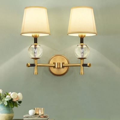 Tapered Living Room Sconce Light Metal 1/2 Lights Traditional Wall Lamp with Clear Crystal in Brass