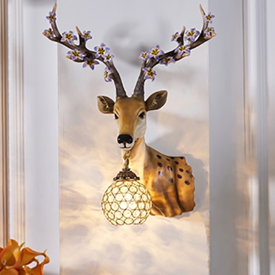 Vintage Deer Sconce Light Clear Crystal 1 Light in Gold Wall Lamp for Living Room