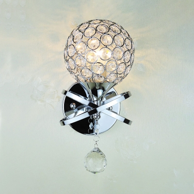 1 Light Ball Shade Sconce Lighting Modern Style Clear Crystal Wall Lamp, 5