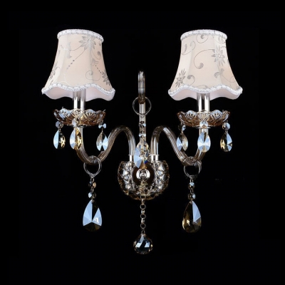 Traditional Candle Wall Light Metal 1/2 Lights Beige Wall Sconce with Clear Crystal for Bedroom