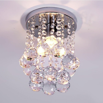 Nickel Round Canopy Flush Mount 1 Light Contemporary Clear Crystal Chandelier for Bedroom
