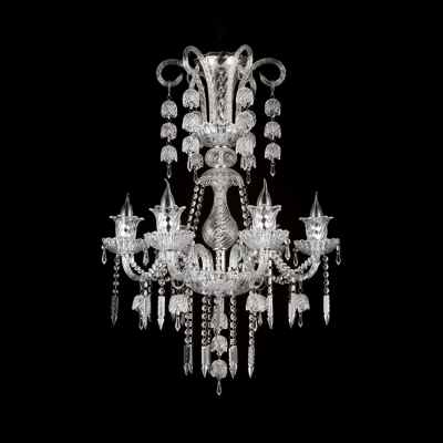 Candle Bedroom Chandelier with Adjustable Cord Clear Crystal 6 Lights Antique Hanging Pendant