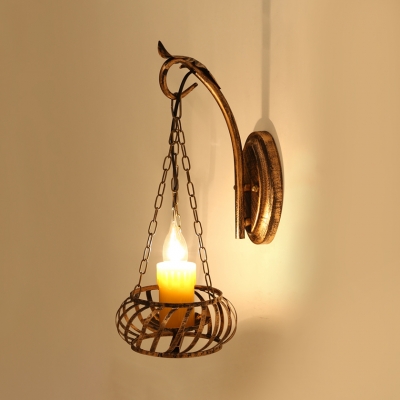 Antique Bronze Sconce with Candle Single Light Metal Wall Sconce for Living Room