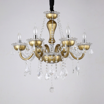 6 Lights Candle Chandelier Contemporary Length Adjustable Metal Hanging Chandelier with Clear Crystal Decoration and 12
