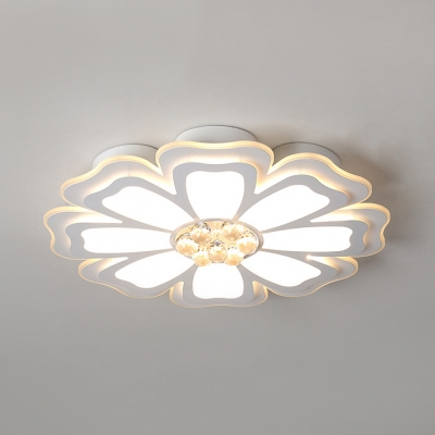 Acrylic Bloom Ceiling Fixture Contemporary LED Flush Mount Lighting with Crystal in White