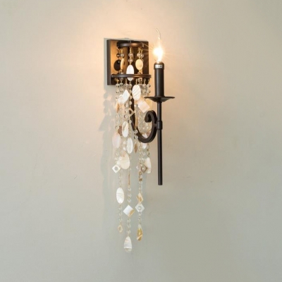 Bedroom Sconce Lighting Metal Vintage Style Wall Mounted Light Fixture with Clear Crystal and Shell