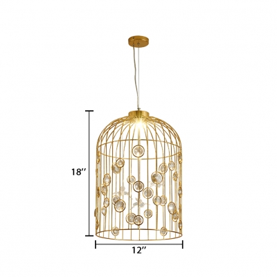 Cage Living Room Chandelier with Adjustable Cord Metallic 1 Light Classic Light Fixture in Gold/Silver