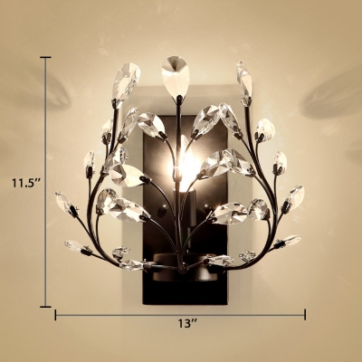 Candle Sconce Lighting for Bedroom One-Light Contemporary Metal Wall Mounted Light in Black/Gold with Clear Crystal