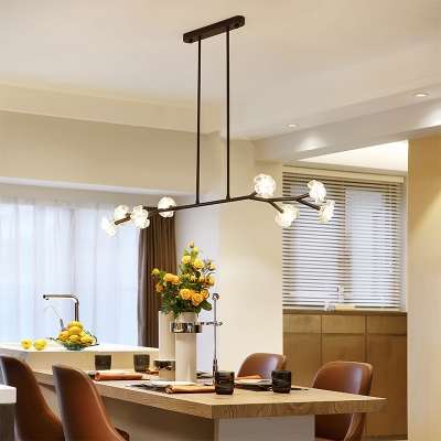 Clear Glass Floral Hanging Light 8 Bulbs Modern Pendant Lighting in Black/Gold for Living Room