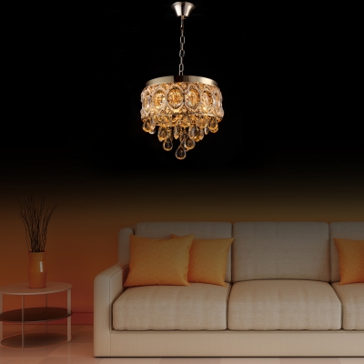 Clear Gold/Silver Crystal Round Canopy Ceiling Light 4 Lights Modern Chandelier with 12