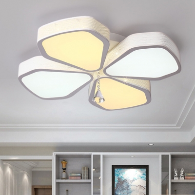 Contemporary Petal Flush Ceiling Light Acrylic White LED Ceiling Fixture with Clear Crystal for Bedroom