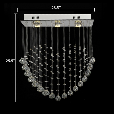 Contemporary Rectangle Canopy Chandelier 4 Lights Clear Crystal Ceiling Light  in Chrome