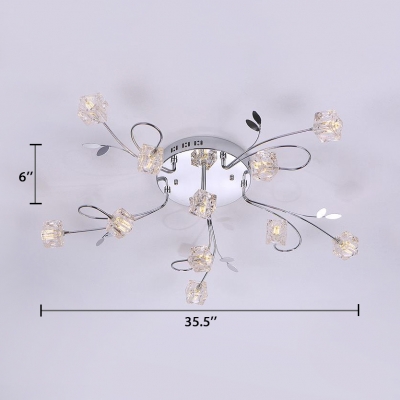 Contemporary Style Cube Semi Flush Mount Lighting Multi Lights Clear Crystal Ceiling Light Fixture