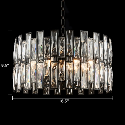 Drum Pendant Lamp Living Room 3/5/7 Lights Contemporary Clear Crystal Hanging Ceiling Lamp