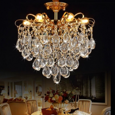 European Crystal Pendant Light 5/6/8 Lights Hanging Light Fixture in Gold for Dining Room