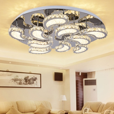 Fan Living Room Semi Flush Light with Clear Crystal Metal Contemporary LED Ceiling Lamp in Chrome