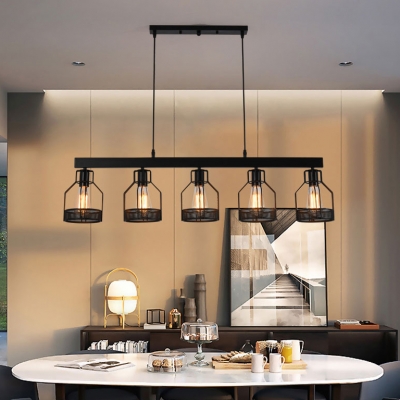 Lantern Hanging Island Lights Dining Room 5 Lights Industrial Pendant Lights with 31.5