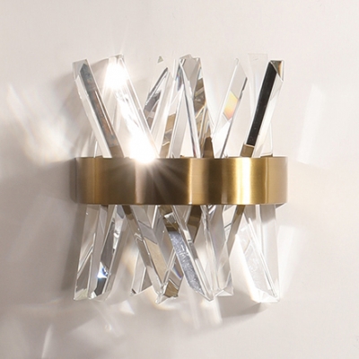 Modern Gold Sconce Light Clear Crystal and Metal Wall Light Fixture for Bedroom