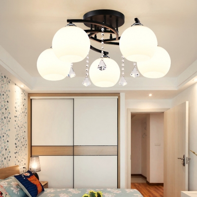 Modern Orb Semi-Flush Light Acrylic 3/5/7/9 Lights White Ceiling Fixture for Dining Room