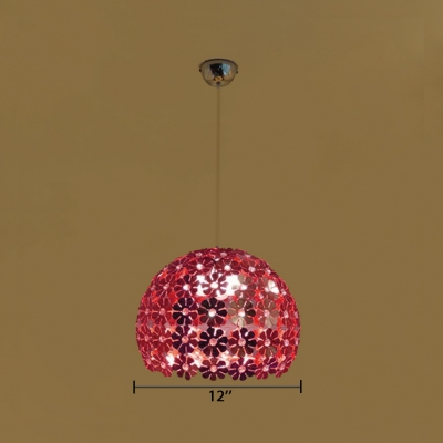 Modern Orb Pendant Lamp Metal 1 Light Purple/Red Ceiling Fixture with Clear Crystal Bead for Living Room
