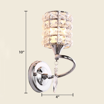 Modern Style Cylindrical Sconce Lighting One Light Clear Crystal Wall Mount Light in Chrome/Gold