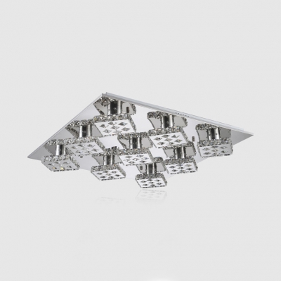 Rectangle/Square Semi Flush Mount Lighting Modern Metal LED Ceiling Lamp with Clear Crystal in Chrome