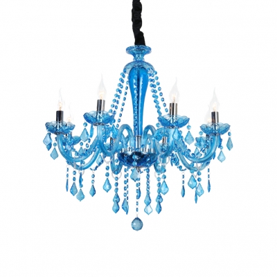 Tapered Living Room Chandelier Clear Blue Crystal 6 Lights Rustic Light Fixture with 12