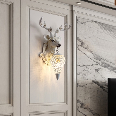 Teardrop Sconce Living Room 1 Light Rustic Wall Light with Clear Crystal and Elk Decoration