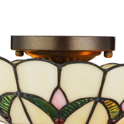Tiffany Stained Glass Style Flush Mount Ceiling Light in Beige 9.84